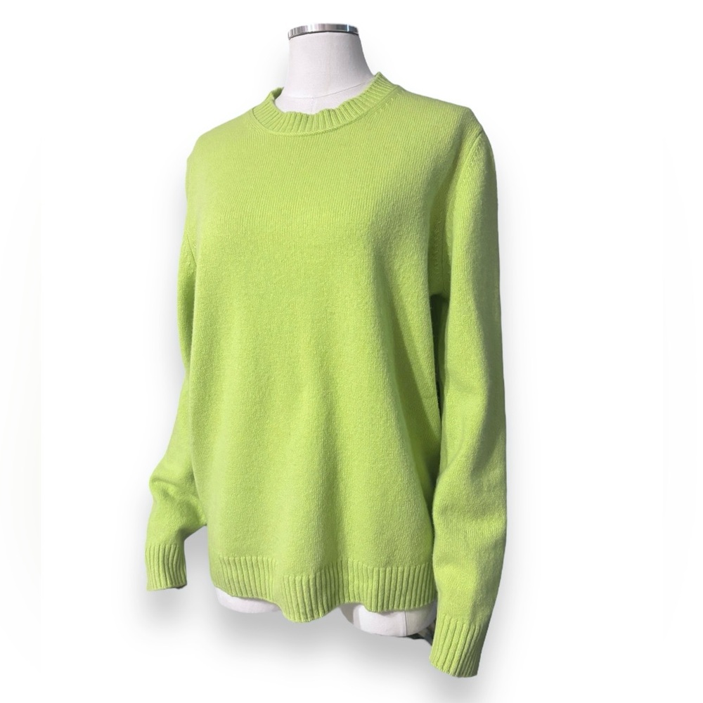 MASSIMO DUTTI Wool Cashmere Crew Neck Sweater Neon Yellow/Green